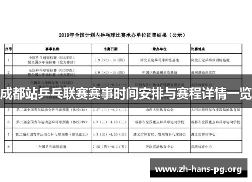 成都站乒乓联赛赛事时间安排与赛程详情一览
