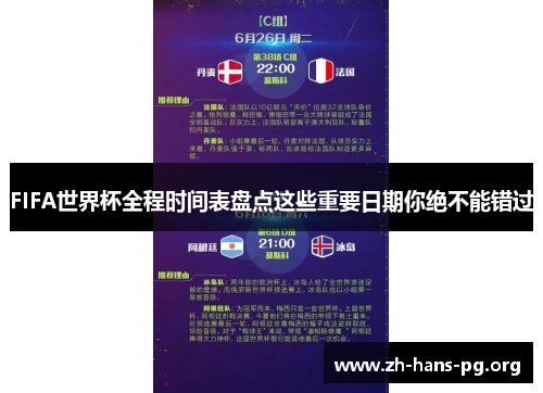 FIFA世界杯全程时间表盘点这些重要日期你绝不能错过 FIFA世界杯全程时间表盘点这些重要日期你绝不能错过